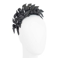 Black leather flower fascinator by Max Alexander