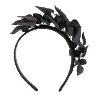 Black leather flower fascinator by Max Alexander - Image 4