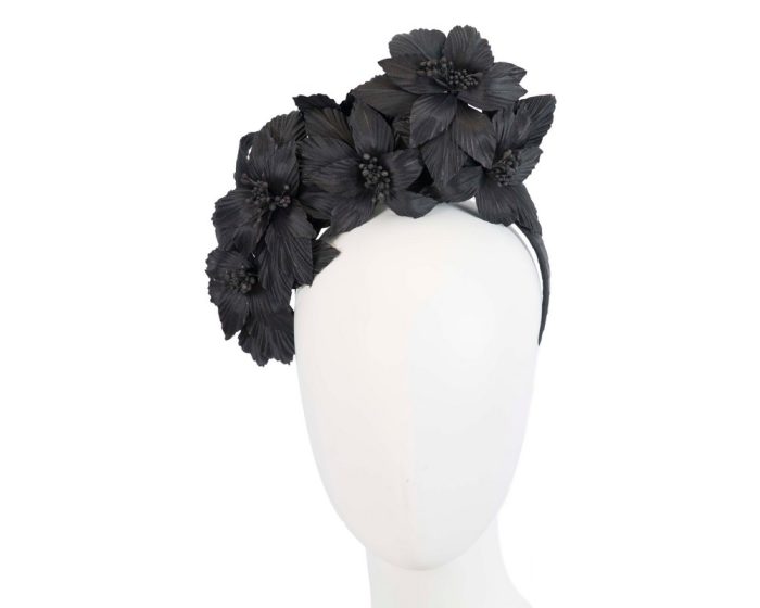 Sculptured black flower fascinator headband